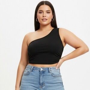 SHEIN Curve Black One Shoulder Cropped Tank Top Plus may fit‎ smaller Size 4XL